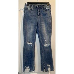 Mica The Regina High Rise Ankle Straight Raw Hem Slits Distressed Jeans Sz 26